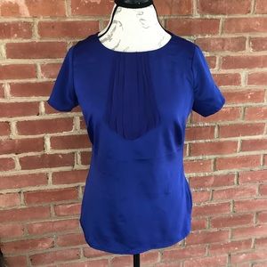 Bright Blue Blouse with Ruffle Front Detail